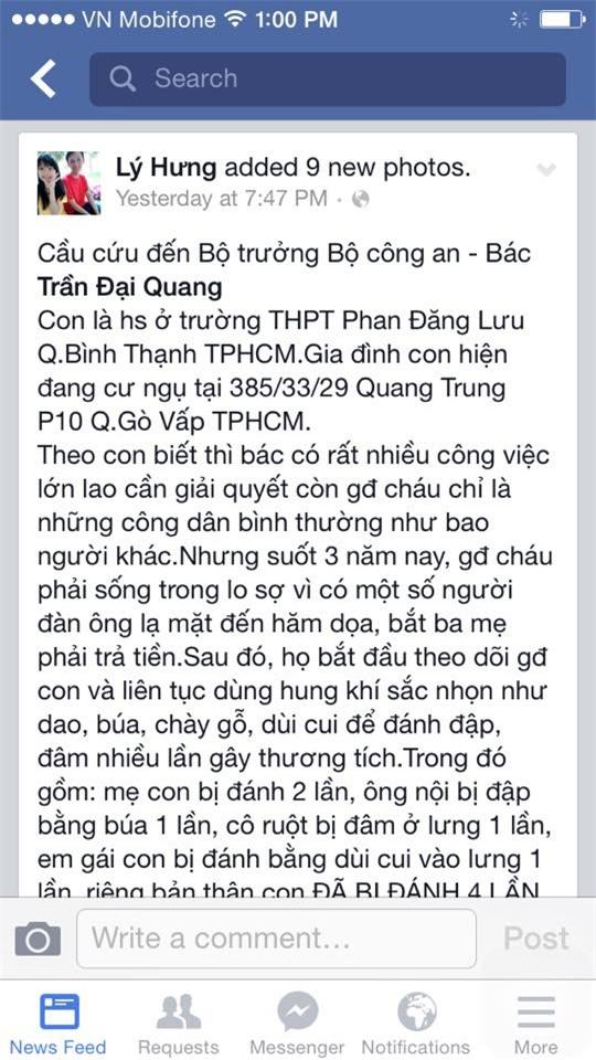 Gia đình nam sinh cầu cứu Bộ trưởng CA lại bị dọa giết - 1