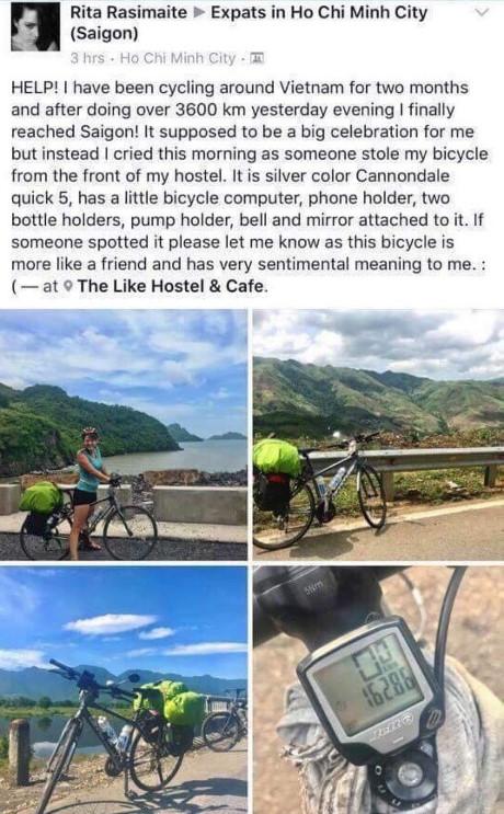 Cô gái ngoại quốc bật khóc khi mất xe đạp ở Việt Nam và hành động ấm lòng của cộng đồng mạng - 2