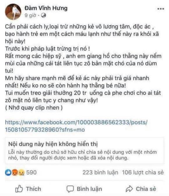 42 1 Facebook Dam Vinh Hung Kich Dong Bao Luc Vi Pham Phap Luat Can Bi Xu Ly