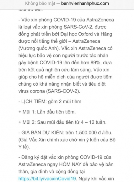 3 Tuyt Coi Benh Vien Tu Thong Bao Tiem Vac Xin Covid Gia 15 Trieu Dong