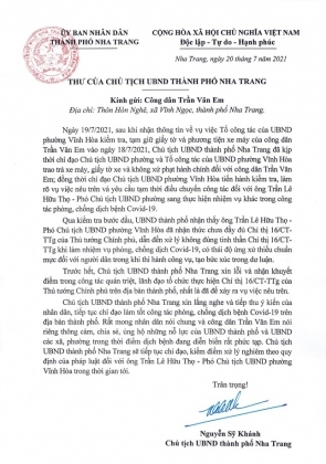 2 Chu Tich Nha Trang Gui Thu Xin Loi Cong Nhan Di Mua Banh Mi Bi Giu Xe