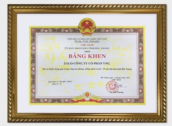 1 Bac Giang Trao Tang Bang Khen Cho Zalo Trong Cong Tac Phong Chong Dich