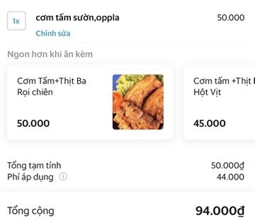1 Mua Suat Com Tam 50000 Dong Ton 44000 Dong Tien Ship O Tphcm