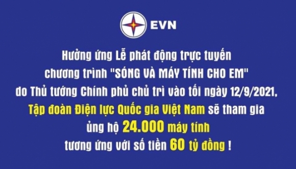2 Evn Ung Ho 24000 May Tinh Cho Chuong Trinh Song Va May Tinh Cho Em