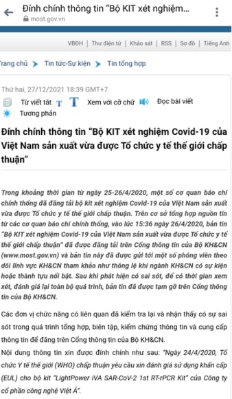 1 Bo Khoa Hoc Va Cong Nghe Thong Tin Sai Who Chap Thuan Kit Xet Nghiem Cua Viet A La Do Bao Chi