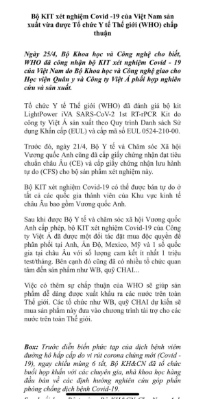 2 Bo Khoa Hoc Va Cong Nghe Thong Tin Sai Who Chap Thuan Kit Xet Nghiem Cua Viet A La Do Bao Chi