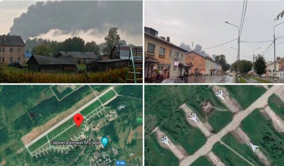 4 Uav Tap Kich Can Cu Khong Quan Nga O Novgorod Mot May Baynem Bom Chien Luoc Tu 22 Cua Nga O Can Cu Bi Hu Hai
