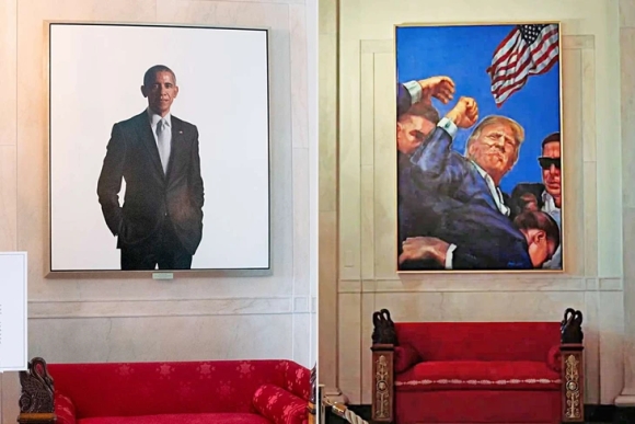 1 Tong Thong Trump Thay Anh Ong Obama Trong Nha Trang Bang Tranh Minh Bi Am Sat Hut