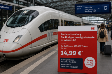 Deutsche Bahn tung vé 15 euro cho tuyến Berlin-Hamburg sau sửa chữa