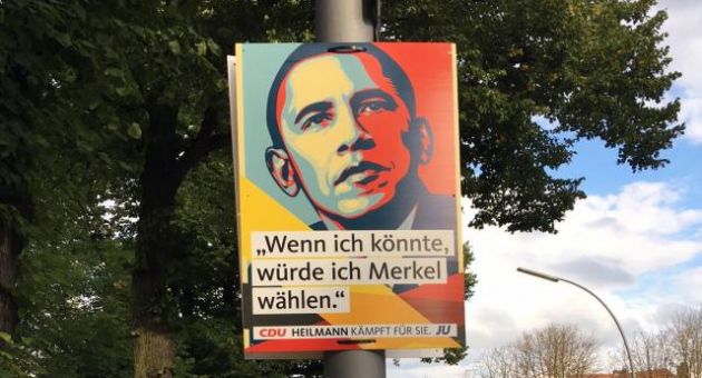 Obama xuất hiện trên áp phích tranh cử thủ tướng ở Đức