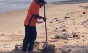 Du khách ngỡ ngàng khi nhân viên khu du lịch chôn rác trên bãi biển Mũi Né
